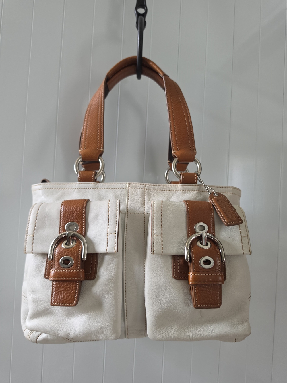 Y2K authentic vintage Coach Soho Double Pocket Leather Satchel Tote, F08A09